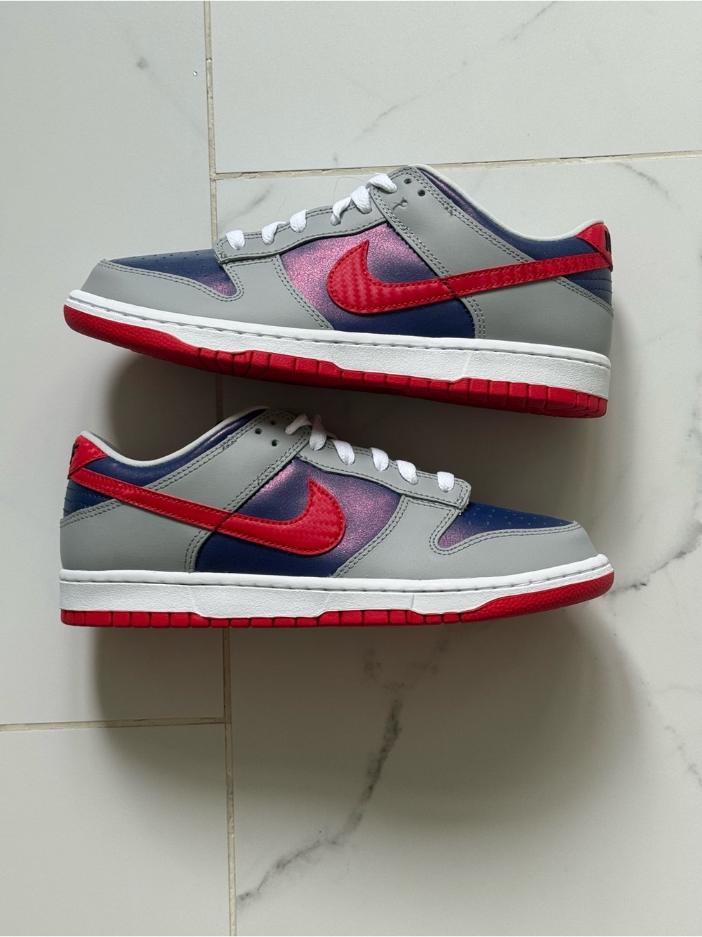 Nike Dunk Low “Samba” Sneakers in Gray, Navy & Red